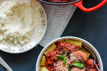 Baked Turkey Parmesan Meatballs with Rigatoni and Chunky Tomato Basil Sauce