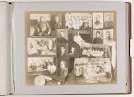 Compositie van zestien foto's van personen en onderwijs aan de Keizerlijke Militair-Medische Academie, gecombineerd met decoratie van medische instrumenten