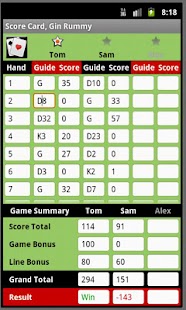 Score Card Gin Rummy