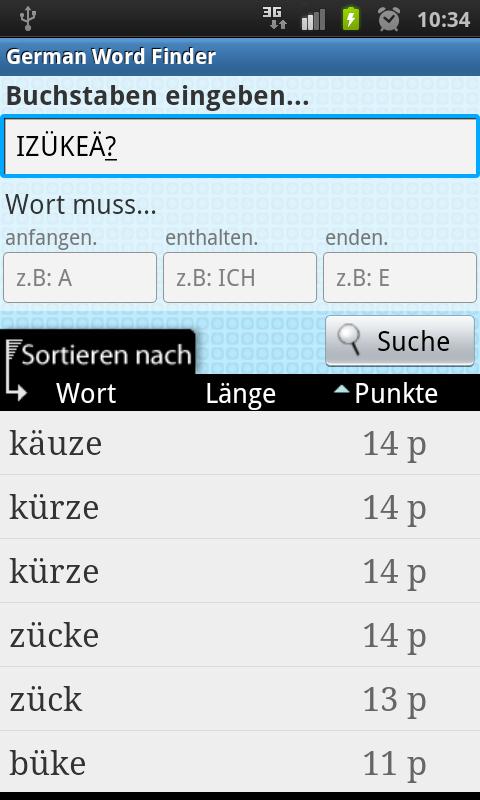 Android application German Word Finder screenshort
