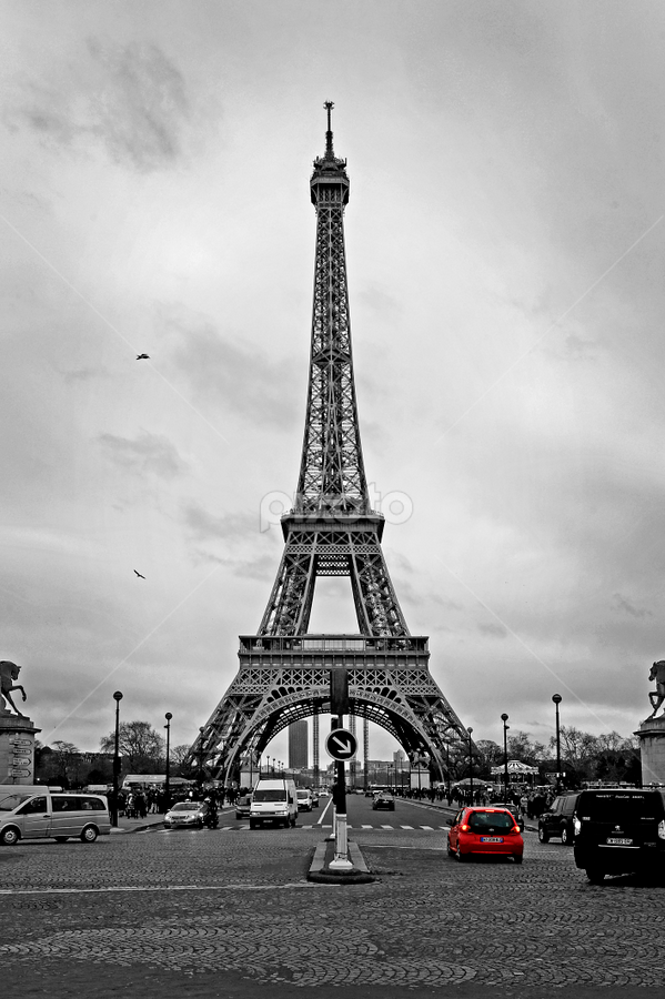 Eiffel tower with red car by Jason Lovell - Buildings & Architecture Public & Historical