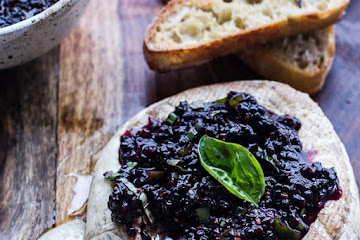 Grilled Brie and Chard Bread with Blackberry Basil Smash Salsa.