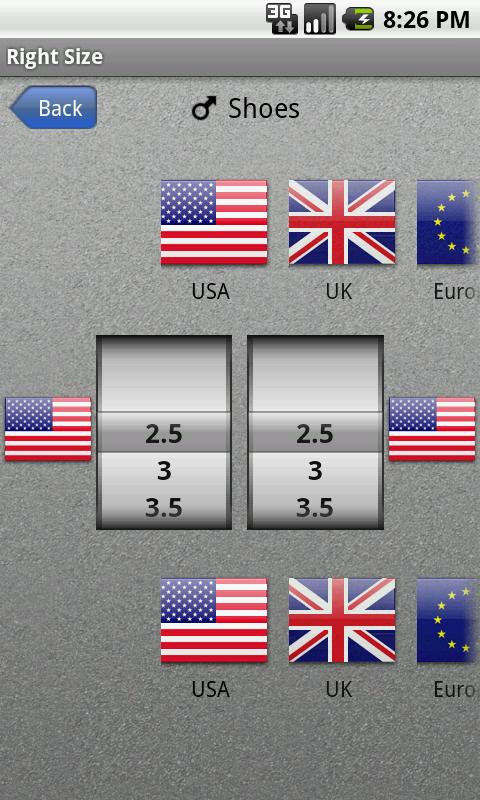 Android application Right Size screenshort