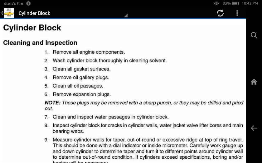 Chevy 350 Reference Guide Screen 3