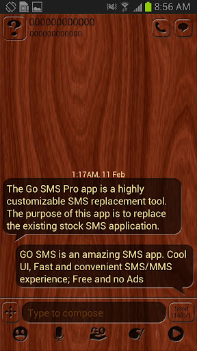 GO SMS Dark Wood Theme