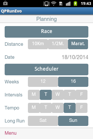 RUNNING CALC QPRunEvo Screen 3
