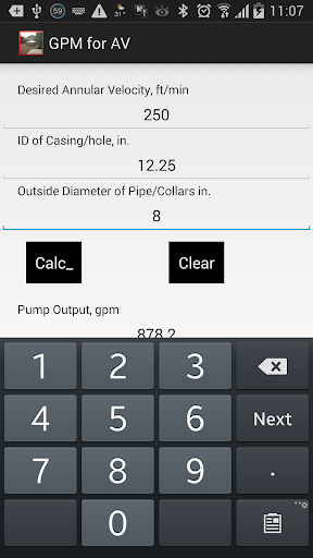 GPM req'd for Annular Velocity