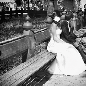 A Well Deserved Break by Ray Hepworth - Black & White Street & Candid