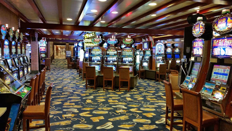 The expansive Gatsby's Casino on deck, 7 midship, on Emerald Princess.