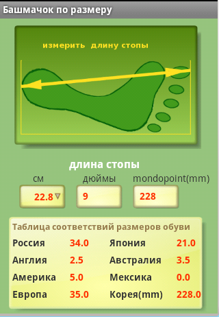 Башмачок по размеру