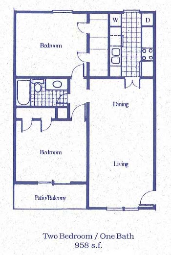 Go to Two Bed, One Bath Floorplan page.