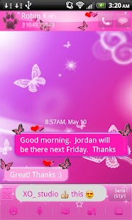 Pink Butterfly Theme Go SMS XO