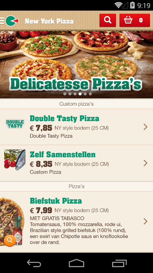 Android application New York Pizza screenshort