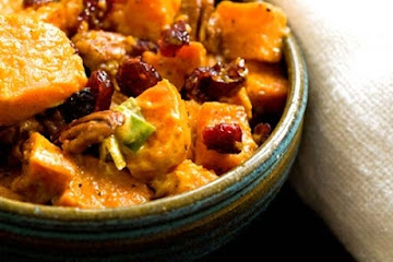 Sweet potato salad with cranberries and pecans