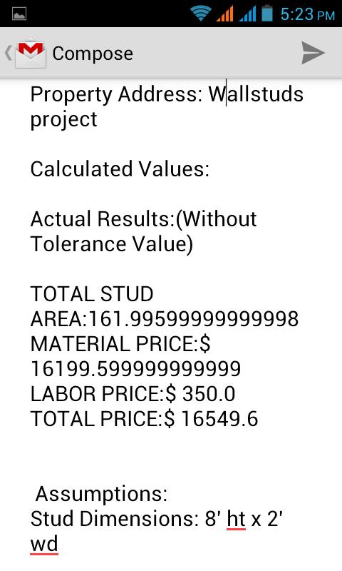 Studs Calculator Screen 3