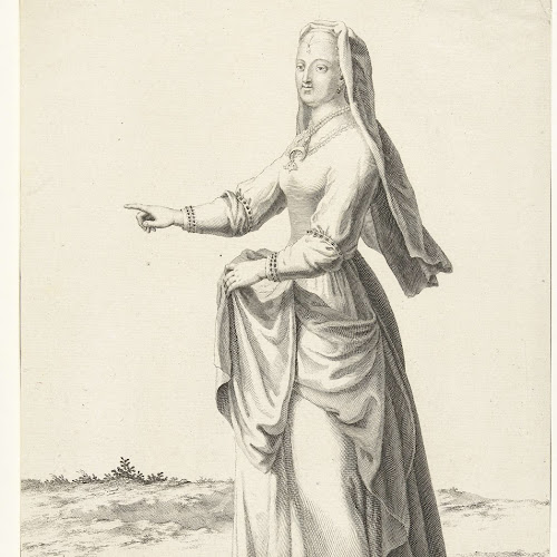 Joodse vrouw in kleding met sluier, François van Bleyswijck, 1728 -  Rijksmuseum