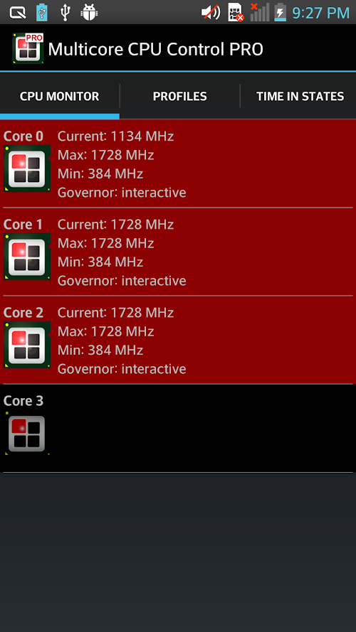 Android application CPU Performance Control PRO screenshort