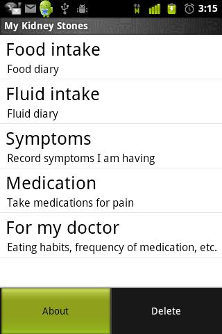 Android application Manage kidney stones screenshort