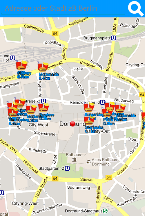 Android application Fastfood Finder screenshort