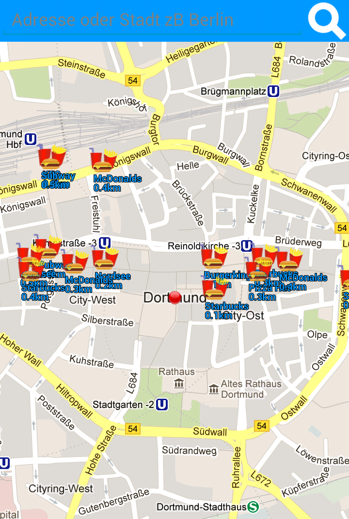 Fastfood Finder Screen 1