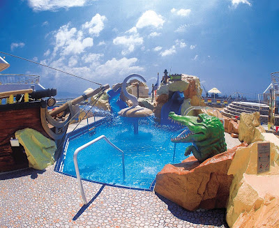 A wet and fun pirate adventure is in store for children at the Buccaneer's Wet and Wild attraction on deck 10 of Norwegian Spirit.