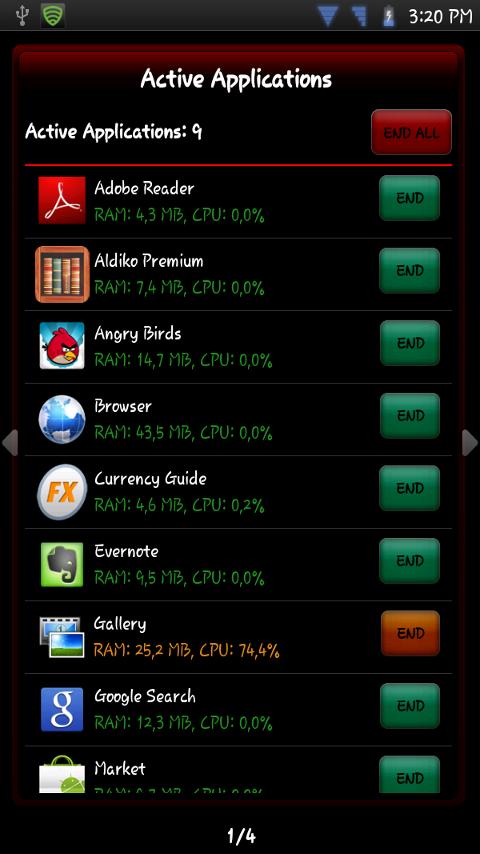 Active Apps / Task Manager Screen 2