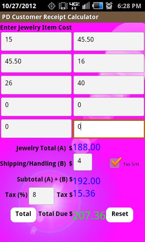 PD Customer Receipt Calculator Screen 3