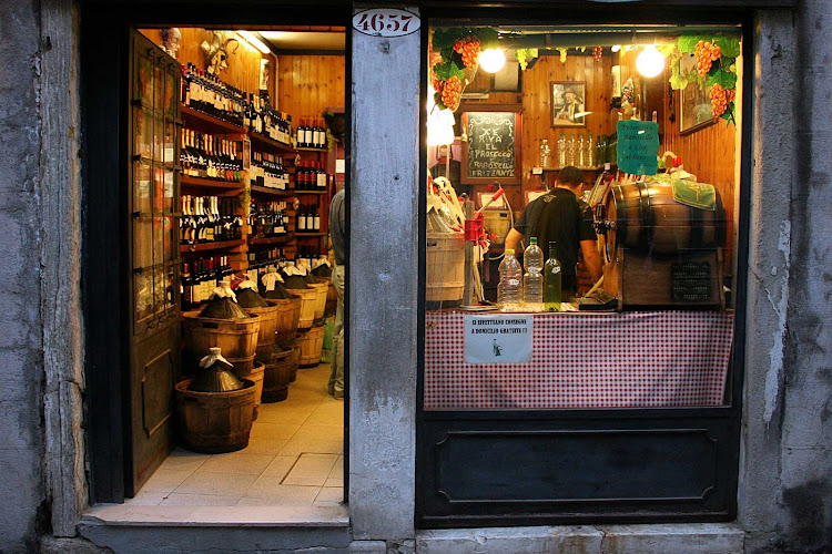 A local wine shop in Venice, Italy. 