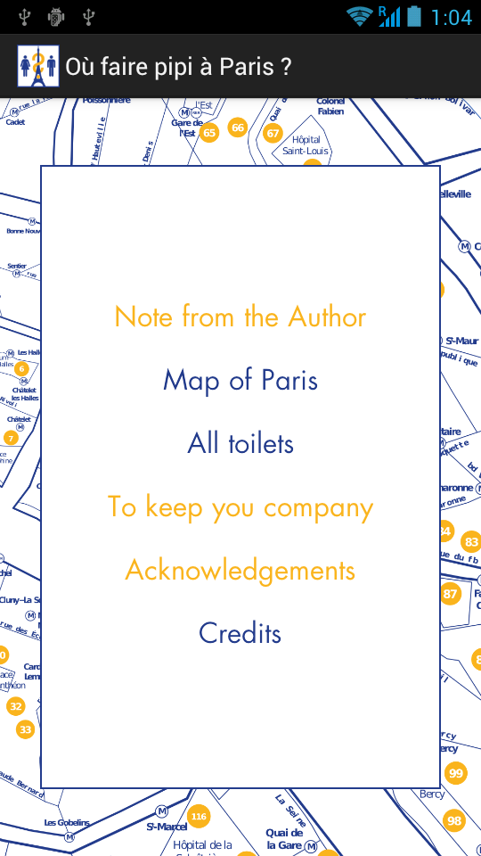 Where to pee in Paris? Screen 2