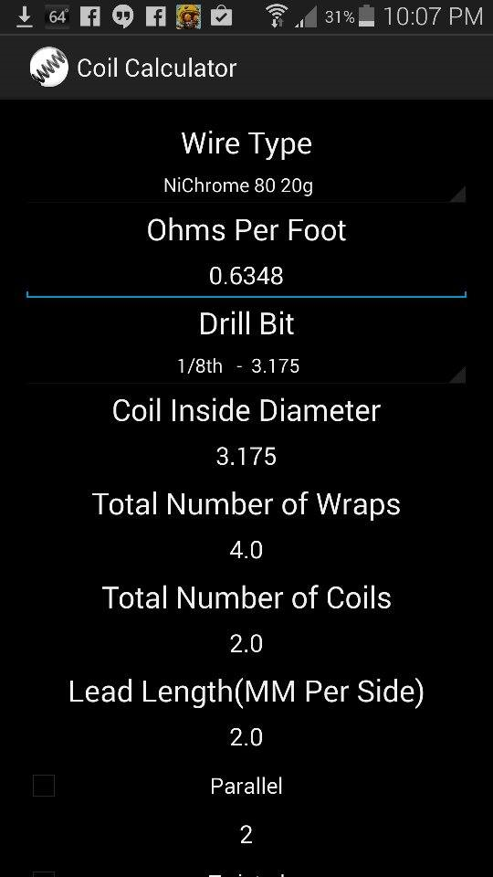 TBH Coil Calculator Screen 2
