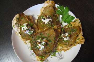 Chicken Paillards with Marinated Pear, Goat Cheese and Almond Slivers