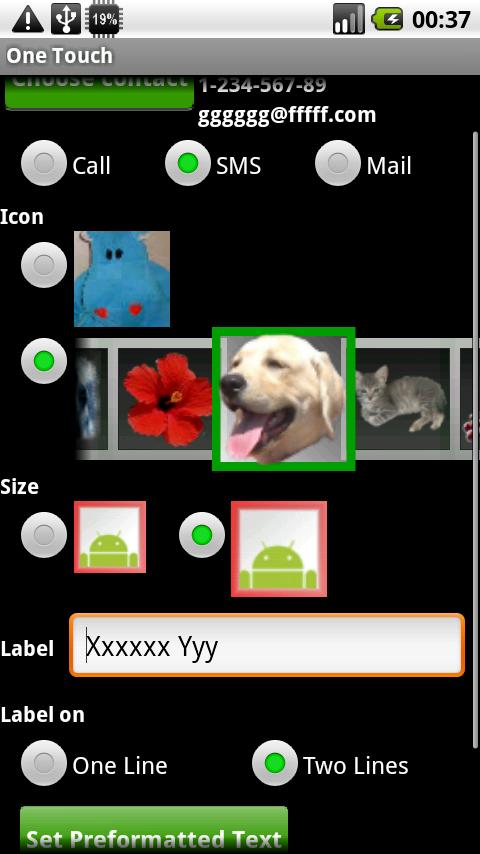 One Touch Widget Screen 2