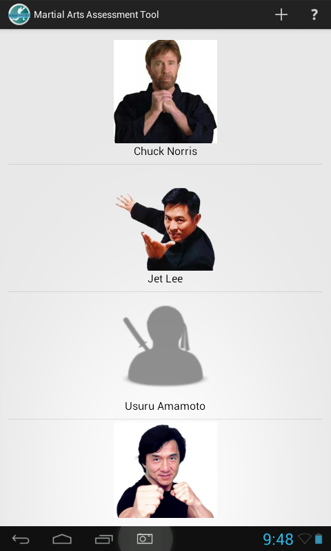 Martial Arts Assessment Tool Screen 1