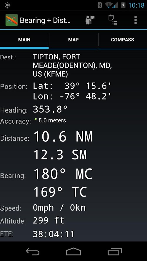 Android application Bearing+Distance EC screenshort