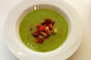 Glorious Green Gazpacho with Brandywine Garnish