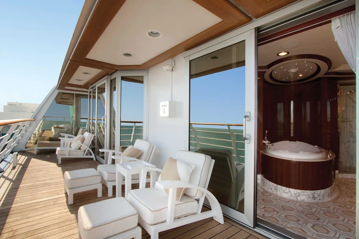 Oceania_OClass_Owners_Suite_Balcony-2 - Revel in the view from your own private balcony when you stay in the Owners Suite aboard Oceania Riviera.