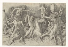 De strijd van de zeegoden met links de Afgunst (Invidia)