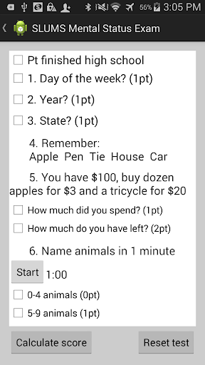 SLUMS Mental Status Exam