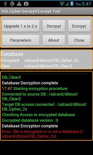 SQLCipher Decrypt Encrypt