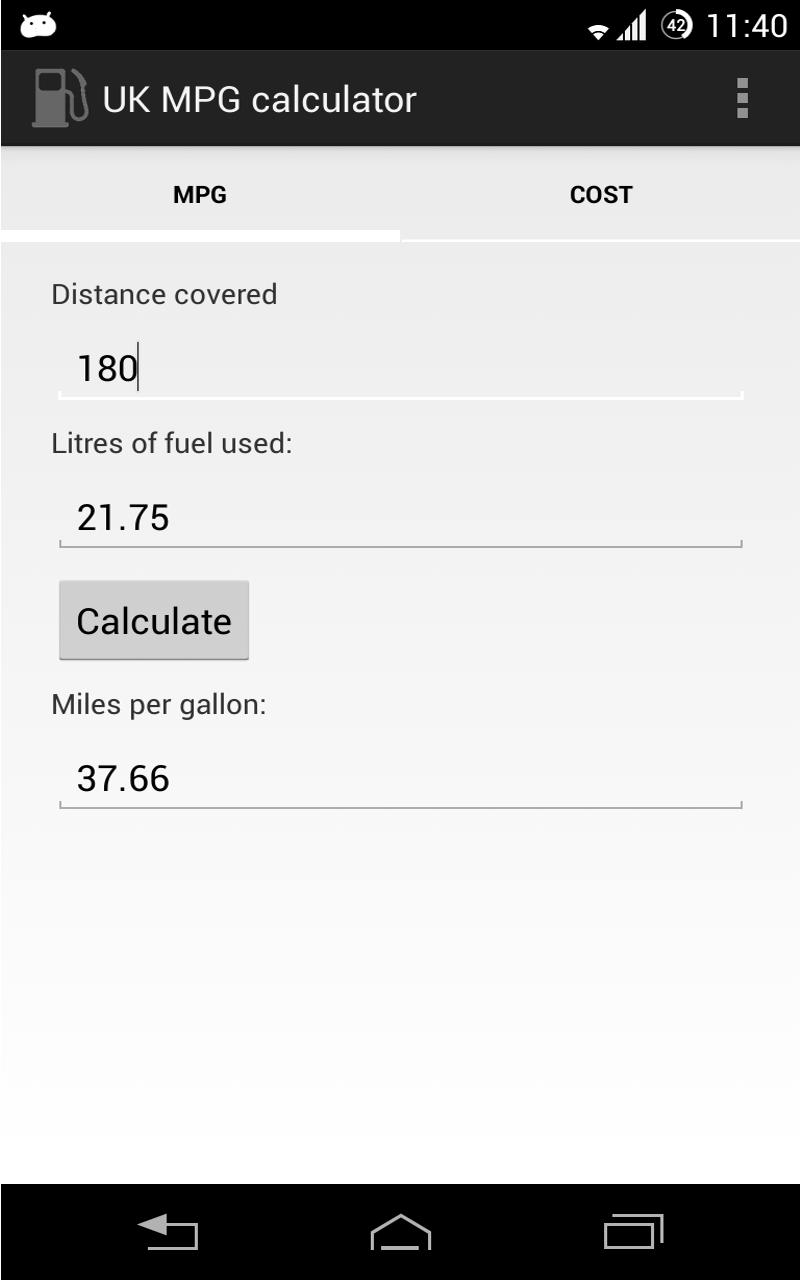 UK MPG Fuel Calculator(AdFree) Screen 2