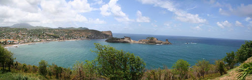 A view of scenic Dennery Bay on the Caribbean island of St. Lucia. 