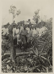 Ambtenaren poserend tussen rijstplanten