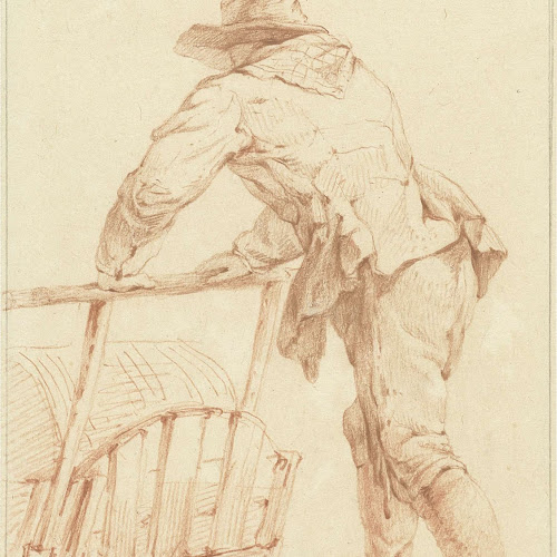 Jongen op klompen, duwend tegen een slee (?), François Joseph Pfeiffer (II), 1788 - 1835 - Rijksmuseum