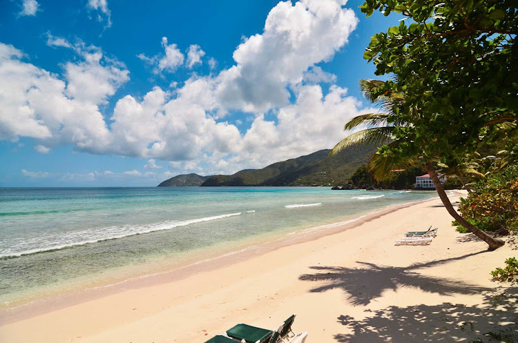 A stretch of beach at the uncrowded Long Bay Beach Club on Tortola, British Virgin Islands.
