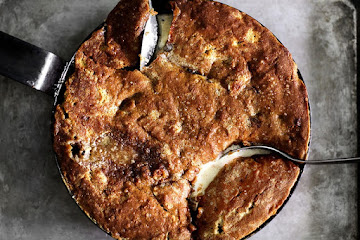 Grilled peach/mascarpone pot pies with ginger/molasses cookie lid