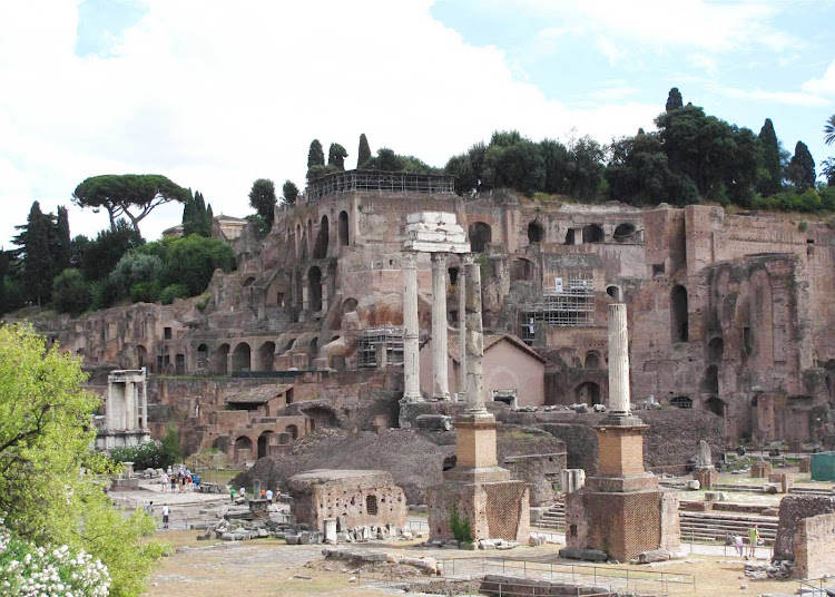 A shot of Palatine Hill, or the Palatino, in Rome, between the Roman Forum and the Circo Massimo. 