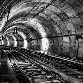 The Subway Tunnel by Antonio Amen - Black & White Buildings & Architecture