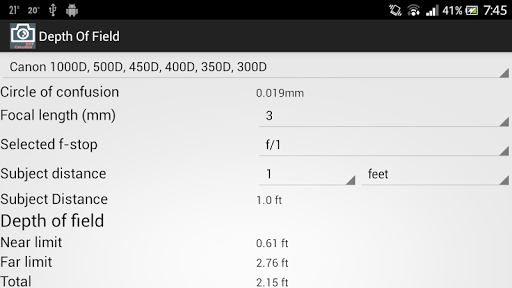 Depth of Field Calculator