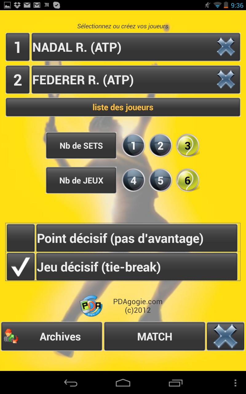 Android application QuickPDA TENNIS screenshort