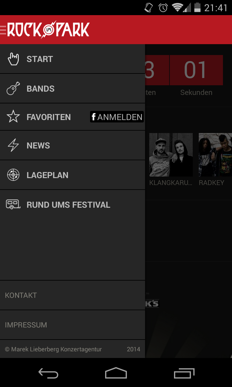 The official Rock im Park App Screen 2